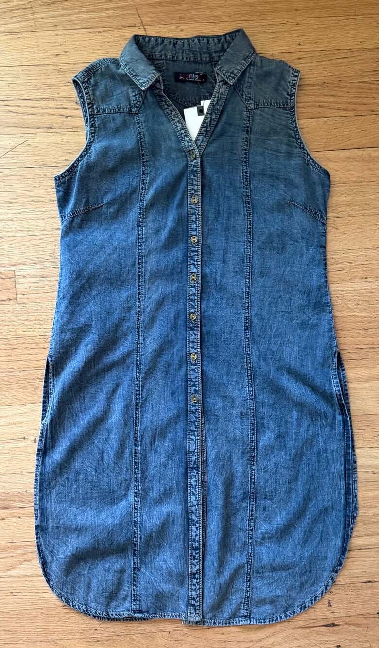NWT Entise Indigo Collection Sleeveless Denim Shirt Dress Medium Button Front